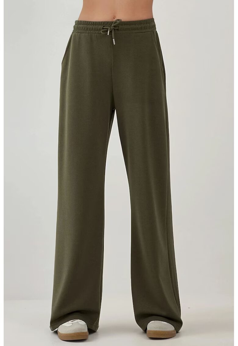 HiCCUP Pantaloni de trening - croi larg - talie inalta - modal - Kaki