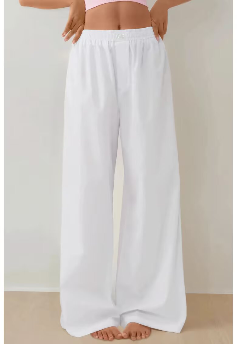 HiCCUP Pantaloni din bumbac cu talie inalta si croiala lejera