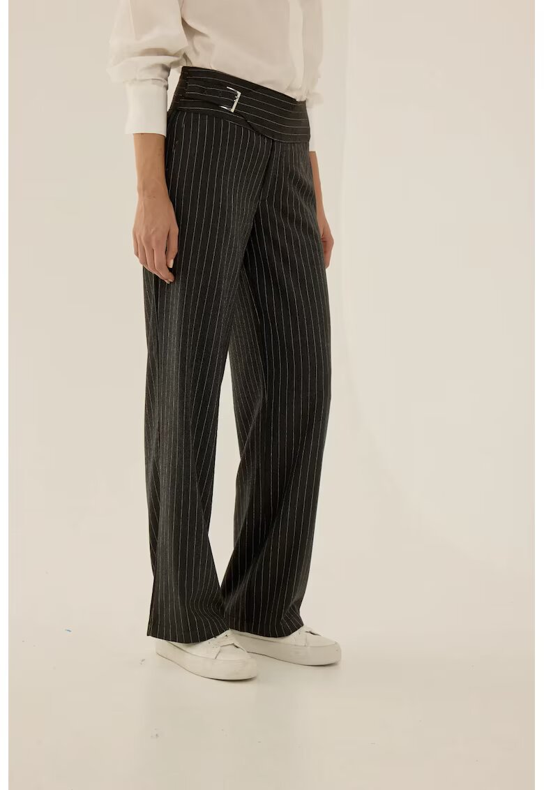 HiCCUP Pantaloni eleganti pentru dama - cu dungi - textil - negru