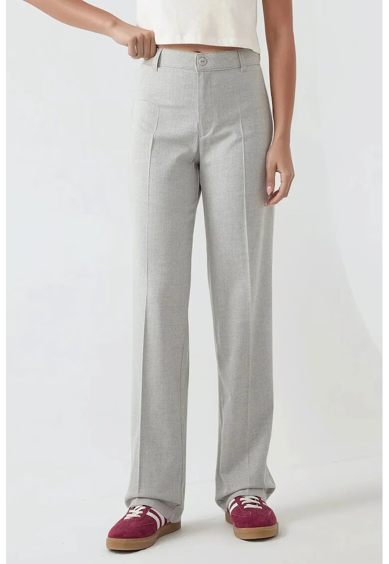 HiCCUP Pantaloni eleganti pentru dama - drepti - talie inalta - poliester/viscoza/elastan - gri