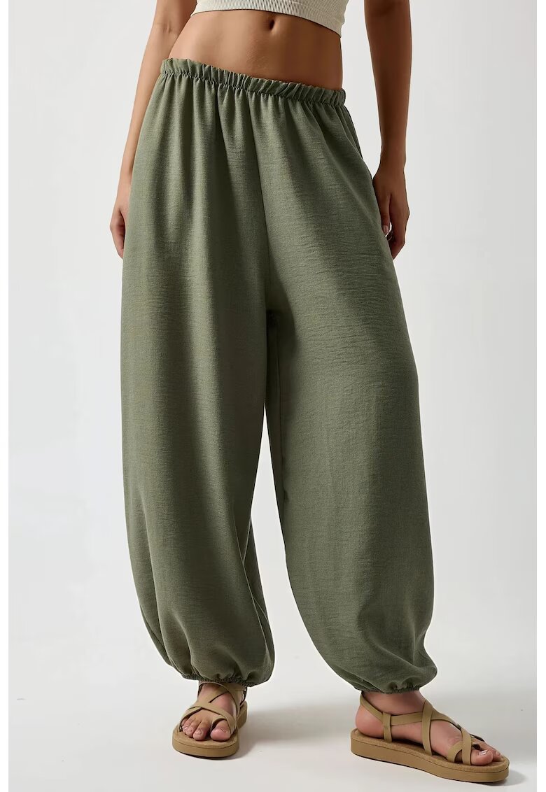 HiCCUP Pantaloni jogger - largi - talie joasa - verde - poliester