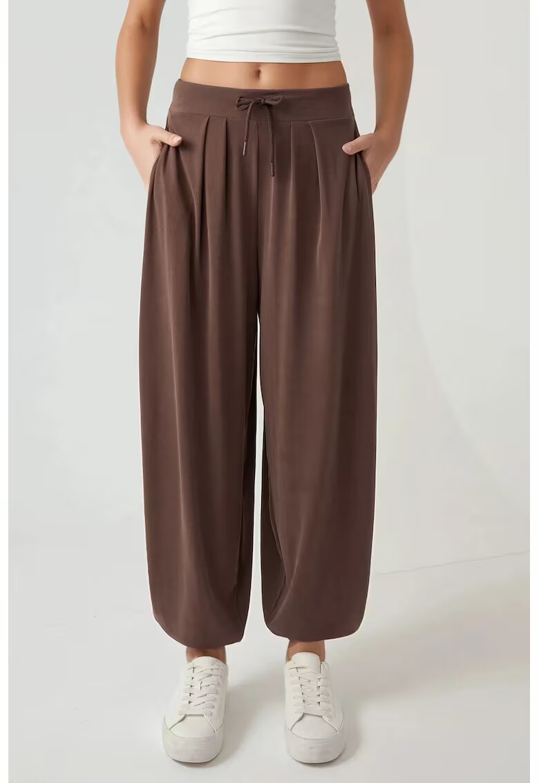 HiCCUP Pantaloni jogger - talie medie - confortabili - maro - textil
