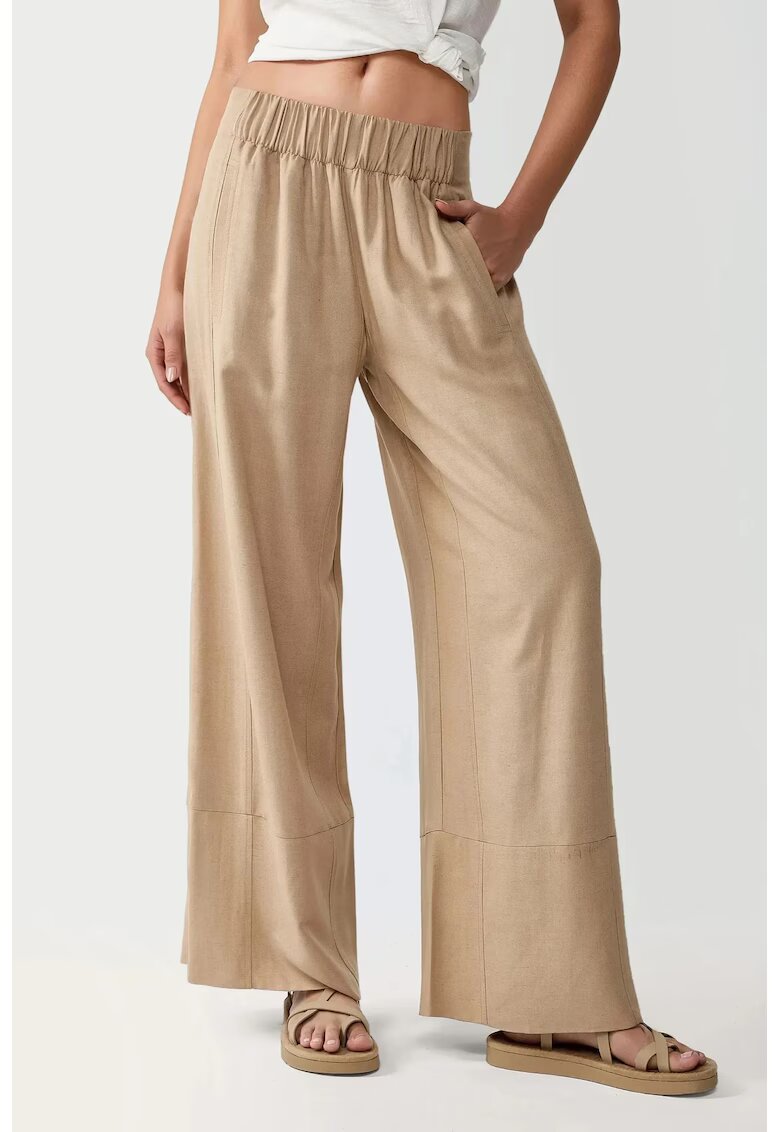 HiCCUP Pantaloni pentru dama - cu talie elastica - croiala larga - textil - bej