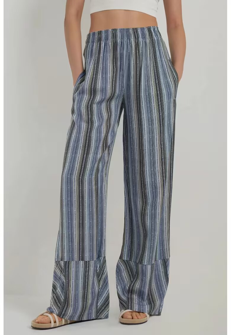 HiCCUP Pantaloni pentru dama largi - cu imprimeu - textil - albastru
