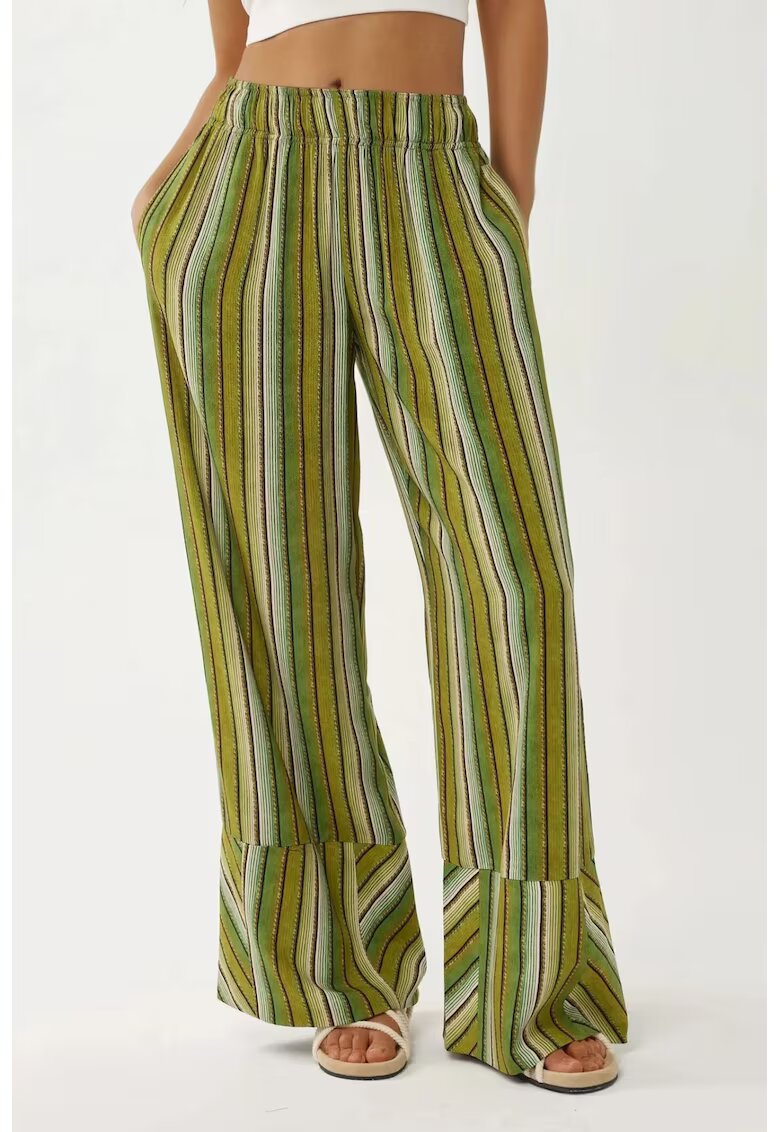 HiCCUP Pantaloni pentru dama - largi - cu imprimeu - textil - verde