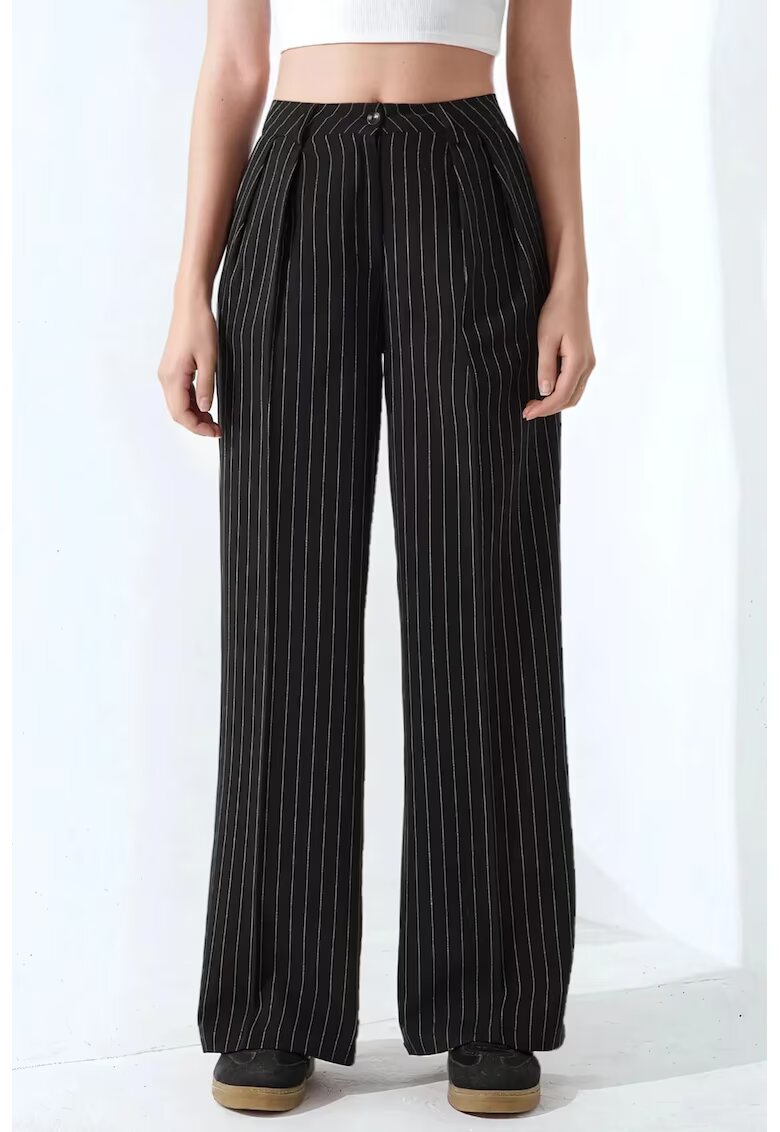 HiCCUP Pantaloni pentru dama - Palazzo - cu dungi - pliati - poliester/viscoza - negru