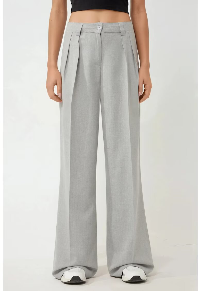HiCCUP Pantaloni pentru dama - Palazzo - cu talie inalta - textil - gri