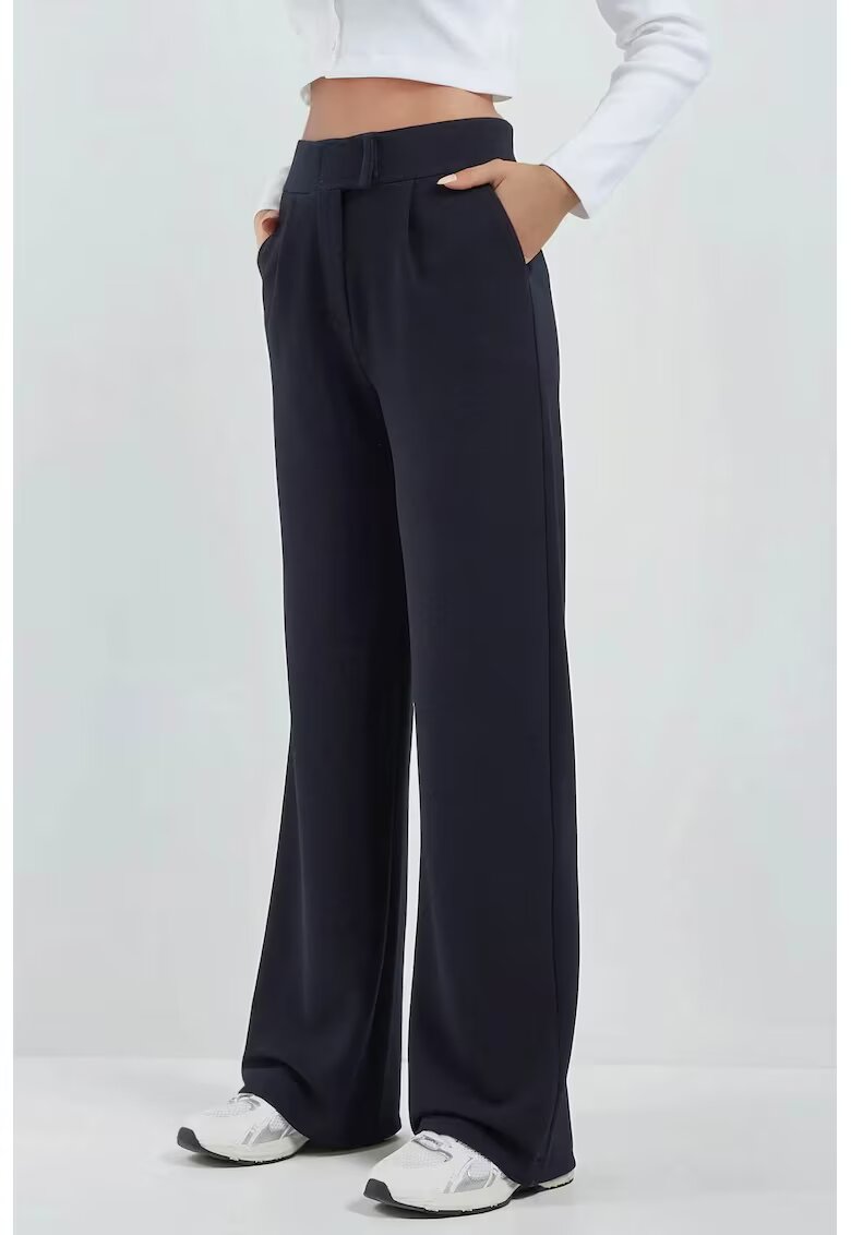 HiCCUP Pantaloni pentru dama - Palazzo - talie inalta - textil - bleumarin