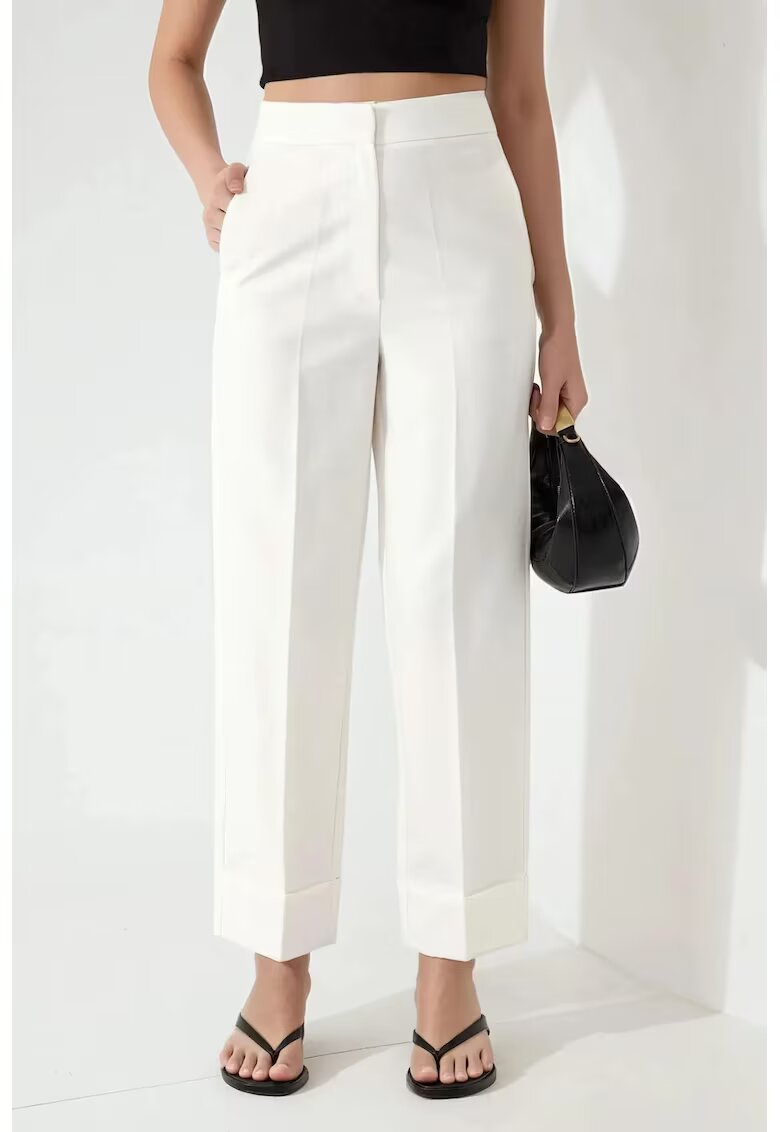 HiCCUP Pantaloni pentru dama - tiv dublu - bumbac/viscoza/elastan - alb