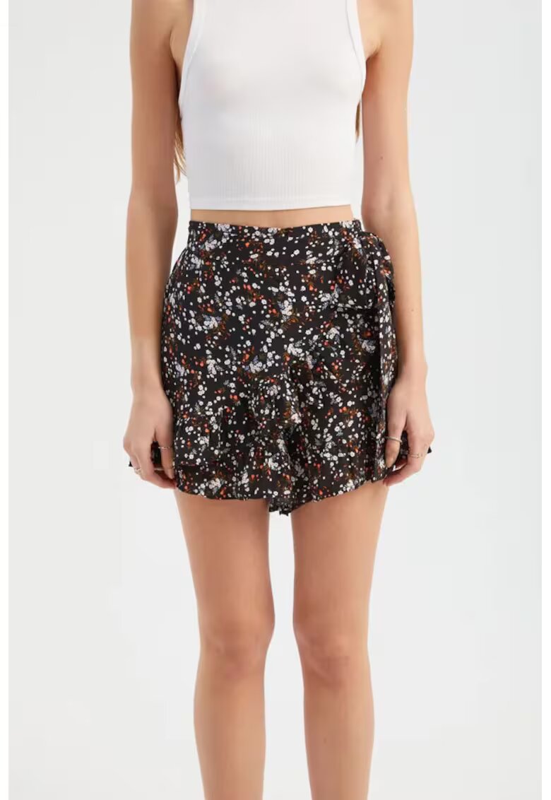 HiCCUP Pantaloni scurti dama - talie inalta - imprimeu floral - negru - textil