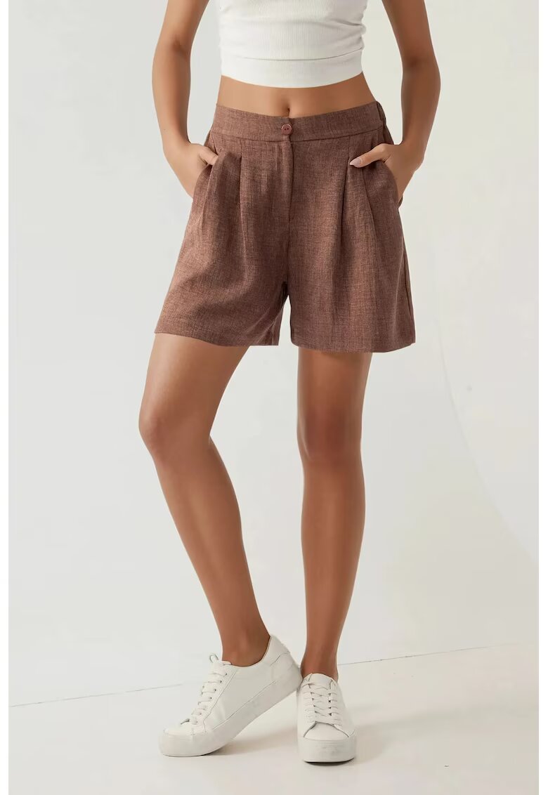 HiCCUP Pantaloni scurti dama talie inalta - plisati - Lyocell/poliester - maro