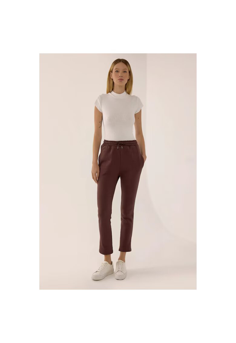 HiCCUP Pantaloni sport dama - slim fit - cordon - maro - bumbac-poliester