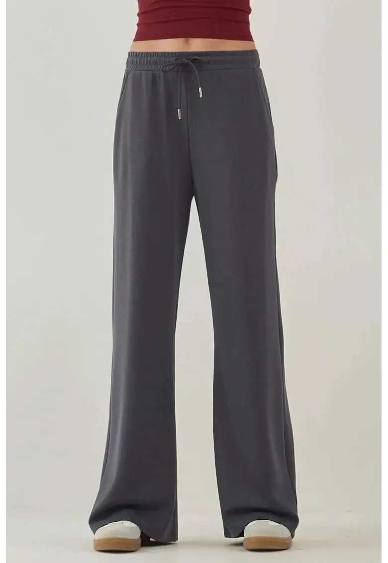 HiCCUP Pantaloni trening croi larg - talie inalta - gri carbune - modal - Gri carbune