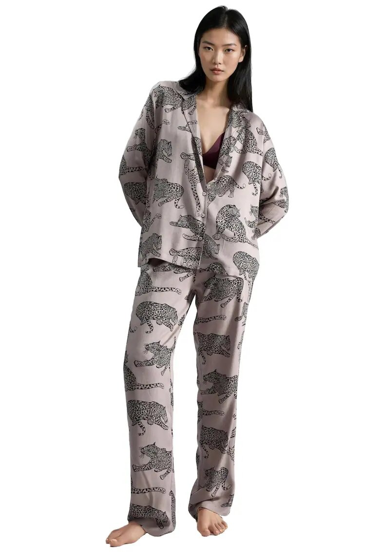 HiCCUP Pijama dama imprimeu tigru - roz/negru - tricot