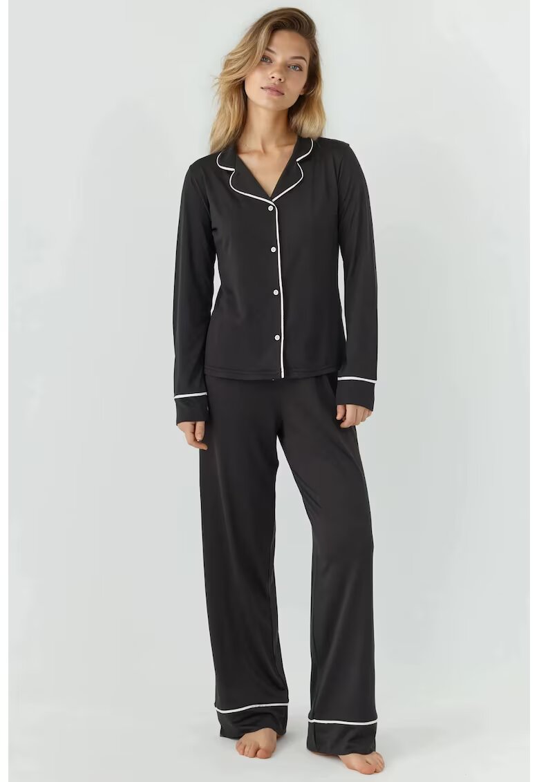 HiCCUP Pijamale dama relaxat - maneca lunga - negru - jerseu