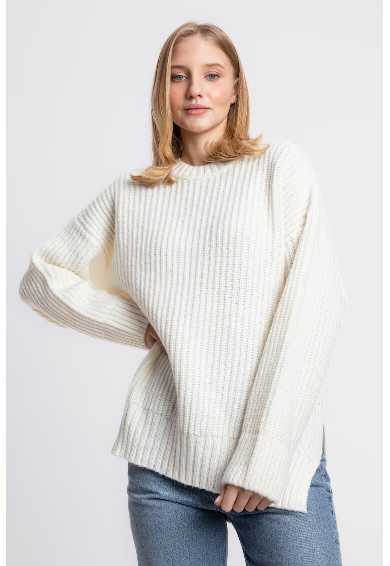 HiCCUP Pulover casual - tricot - cu guler rotund - alb