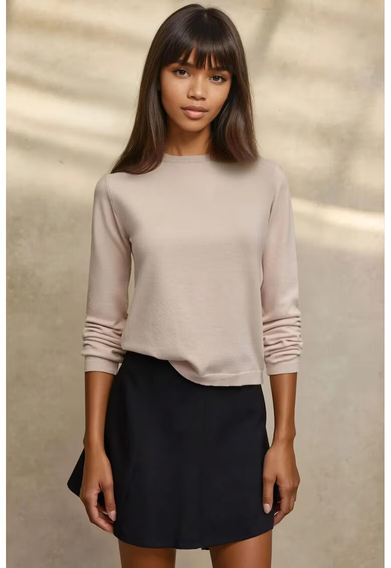 HiCCUP Pulover dama - basic - guler rotund - bej - tricot