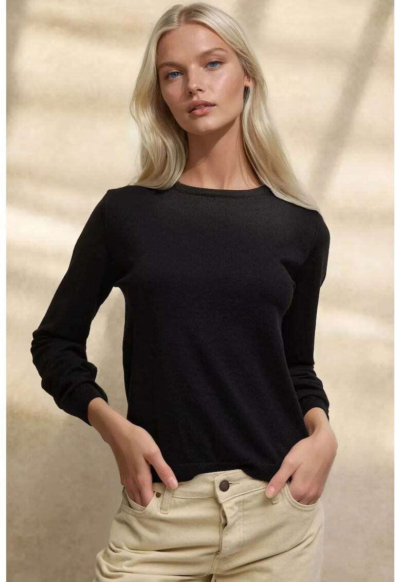 HiCCUP Pulover dama - basic - guler rotund - negru - tricot