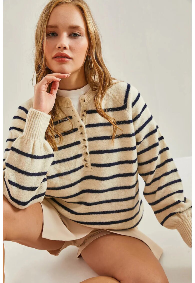 HiCCUP Pulover dama - Bianco Lucci - tricotat cu dungi - multicolor - tricot -
