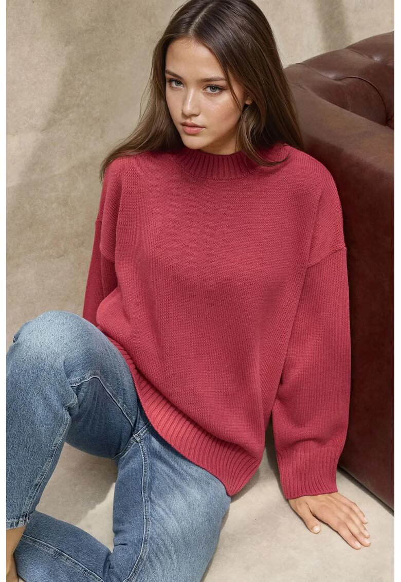 HiCCUP Pulover dama - confortabil - rosu inchis - tricot