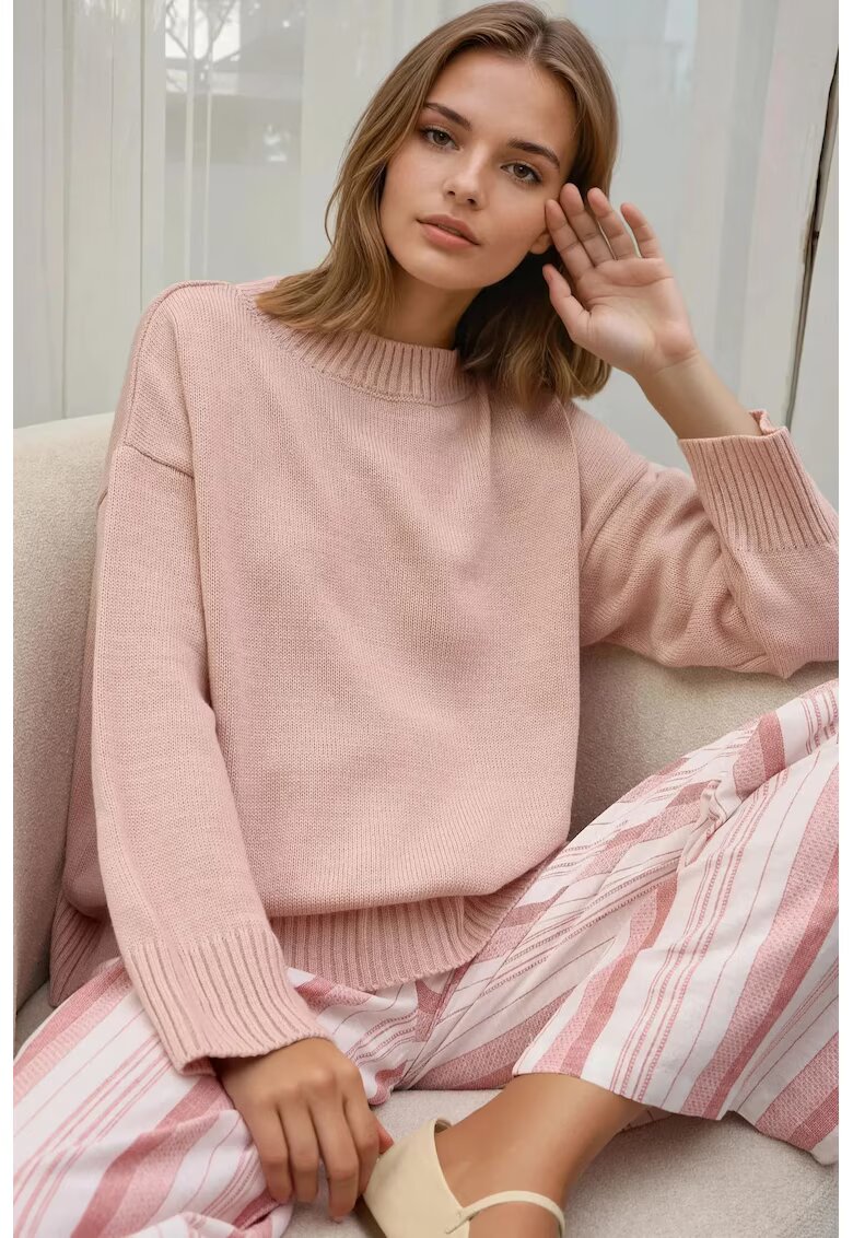 HiCCUP Pulover dama - confortabil - roz - tricot