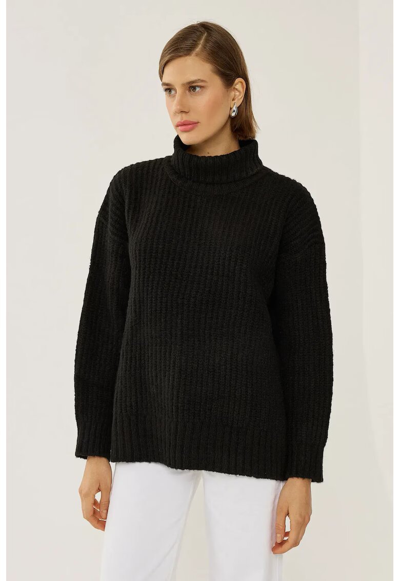 HiCCUP Pulover dama - cu guler inalt - negru - acril