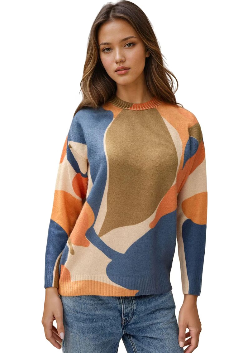 HiCCUP Pulover dama - cu guler rotund - tricot - Portocaliu stralucitor -