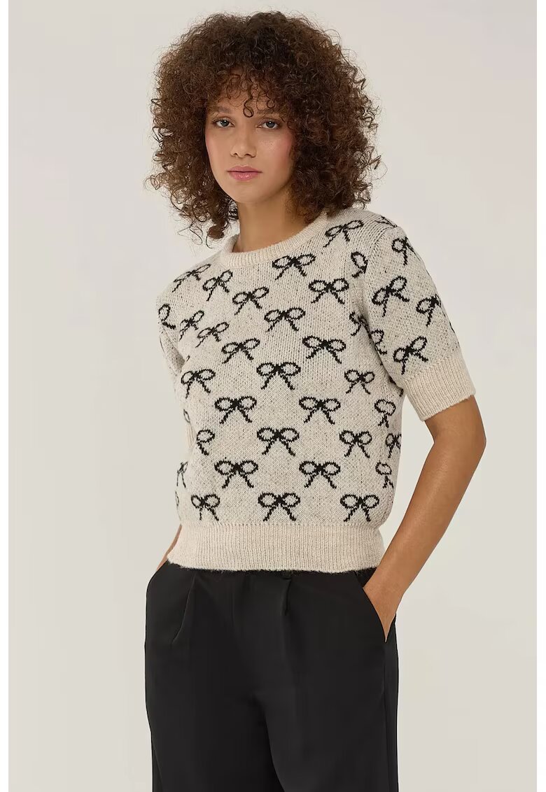 HiCCUP Pulover dama - cu maneca scurta - alb/negru - acril