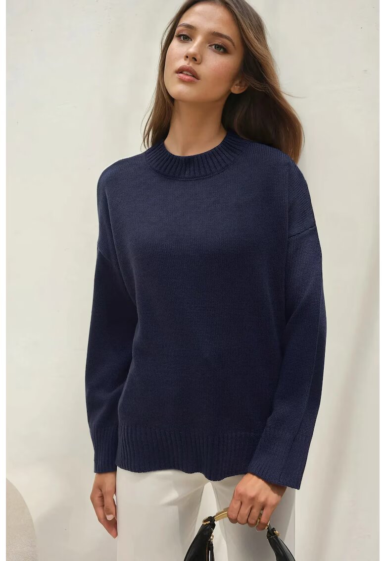 HiCCUP Pulover dama guler rotund - albastru - tricot - confortabil