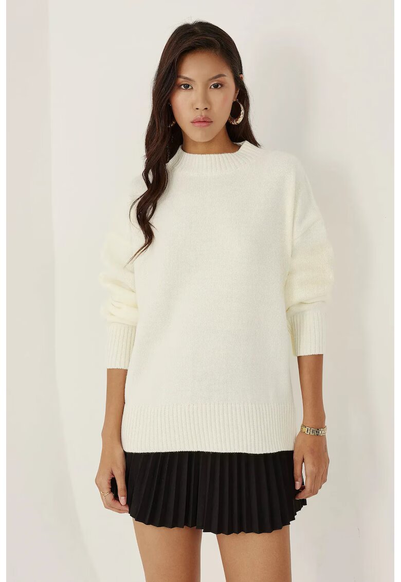HiCCUP Pulover dama guler rotund - confortabil - alb - tricot