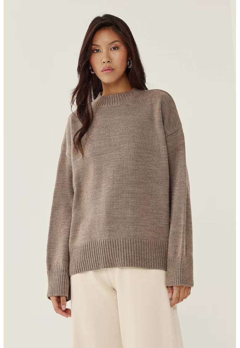 HiCCUP Pulover dama guler rotund - confortabil - maro - tricot