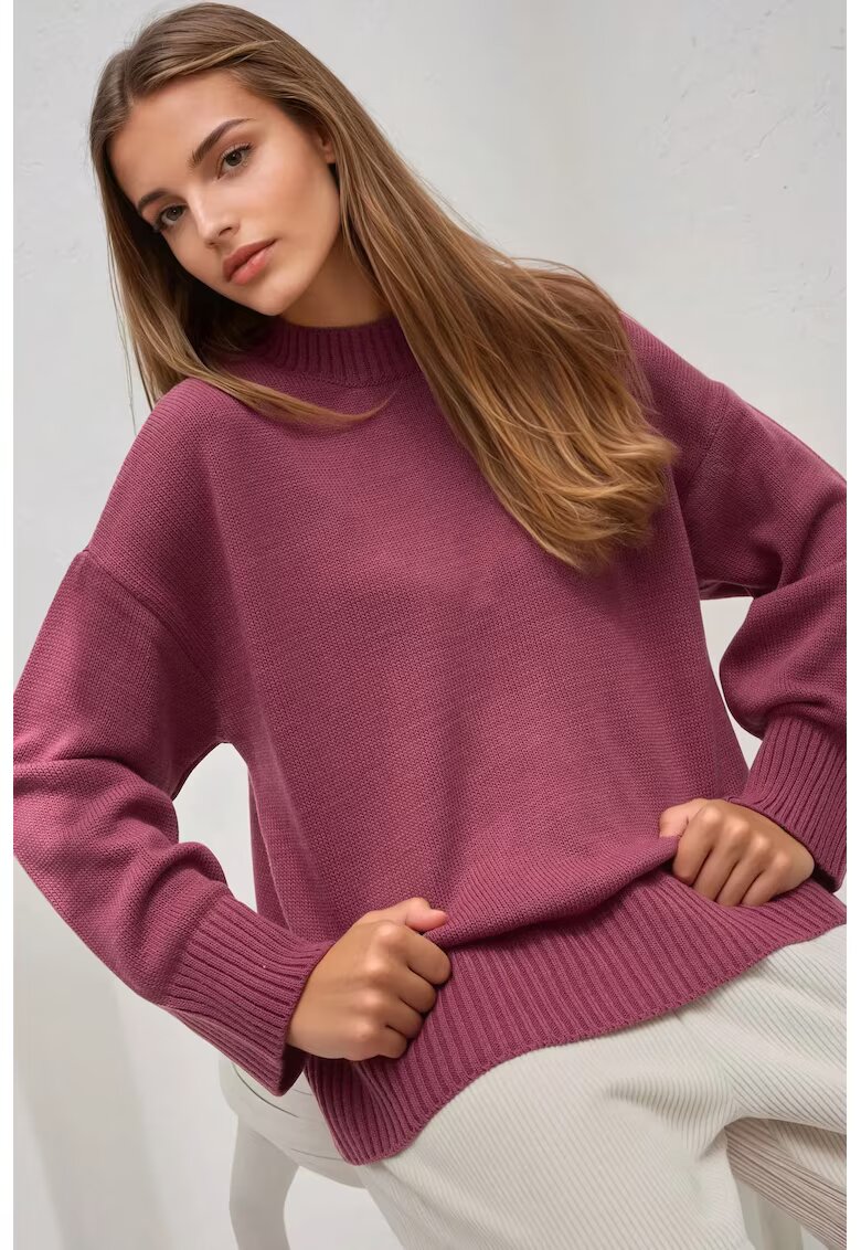 HiCCUP Pulover dama guler rotund - confortabil - roz prafuit - tricot