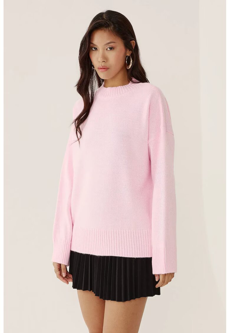 HiCCUP Pulover dama guler rotund - confortabil - roz - tricot