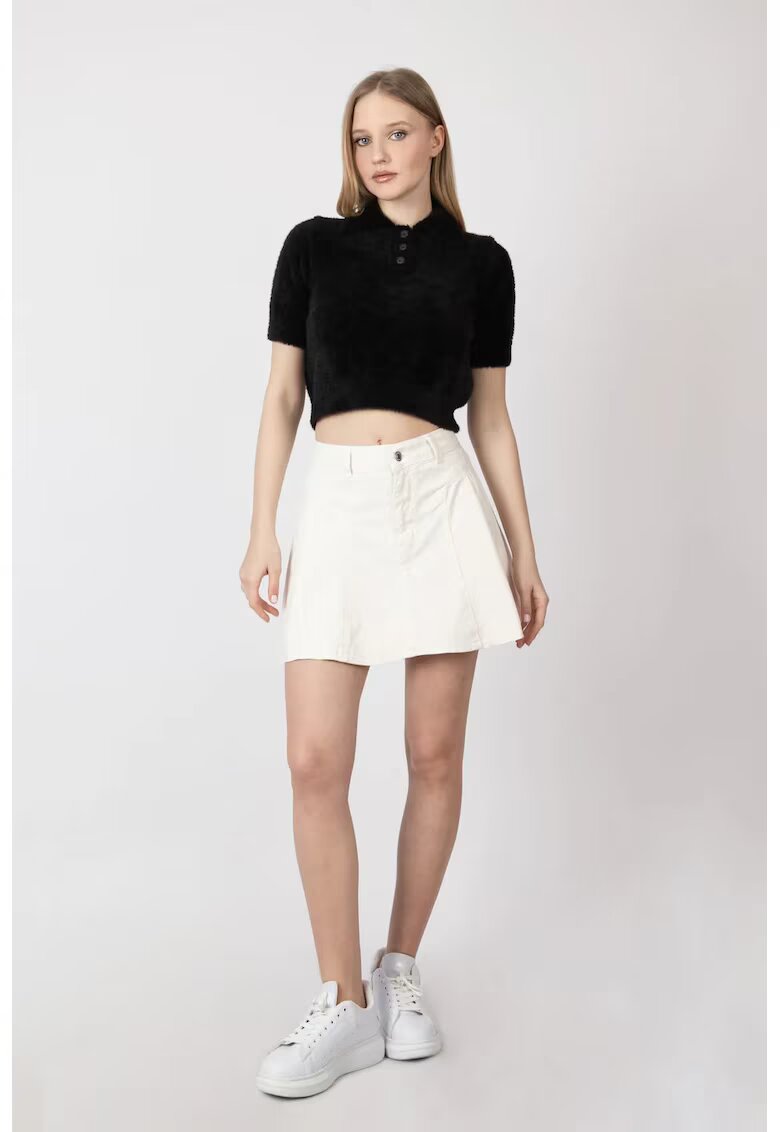 HiCCUP Pulover dama - pufos - guler camasa - maneca scurta - tricot - Negru -