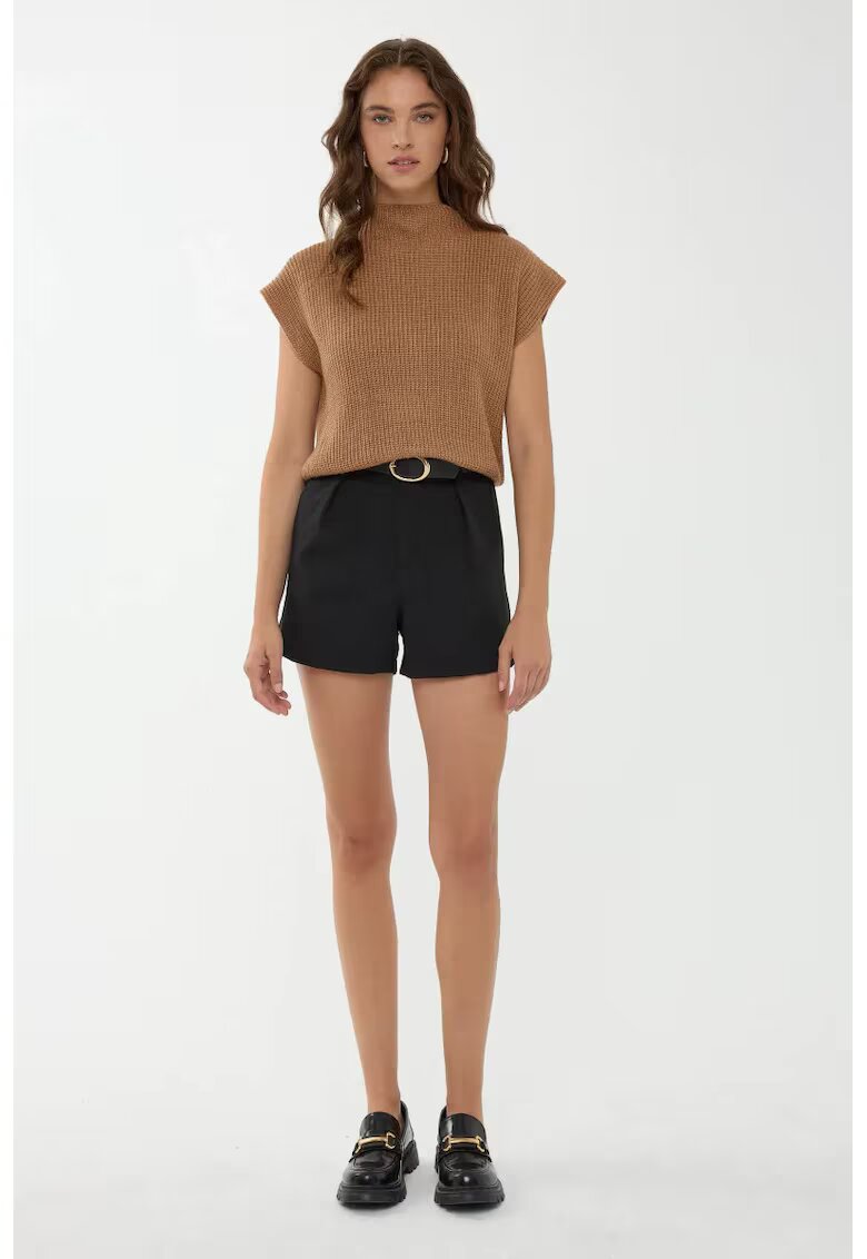 HiCCUP Pulover dama - pulover tricotat cu guler inalt - maro - tricot