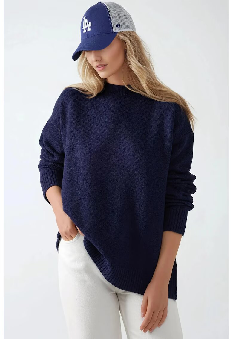HiCCUP Pulover dama - pulover tricotat - guler rotund - tricot - Albastru marin -