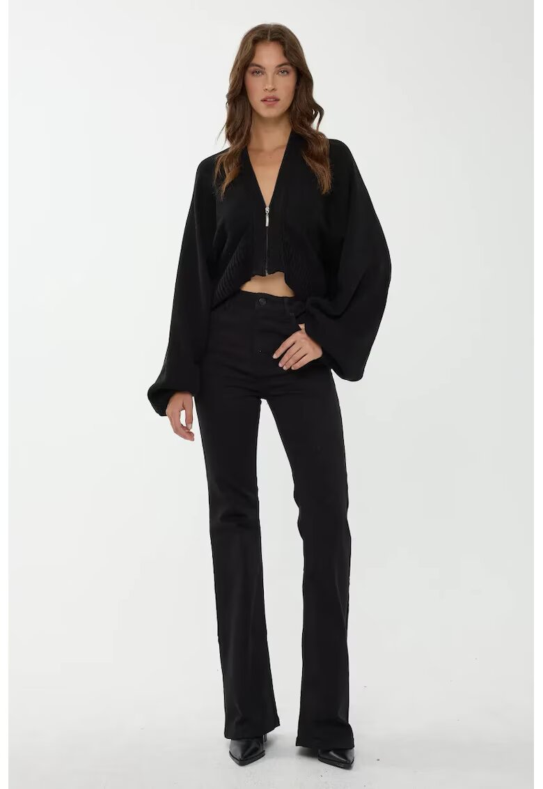 HiCCUP Pulover dama - supradimensionat cu guler cu fermoar - negru - tricot