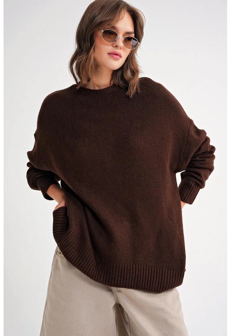 HiCCUP Pulover dama - supradimensionat - tricot - maro -
