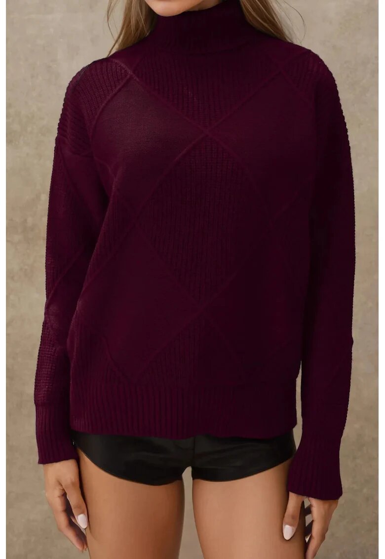 HiCCUP Pulover dama - tricot - cu guler - Rosu Burgund -