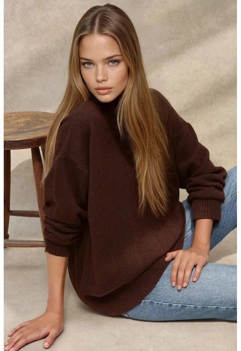 HiCCUP Pulover dama - tricotat - confortabil - tricot - Maro Nuc -
