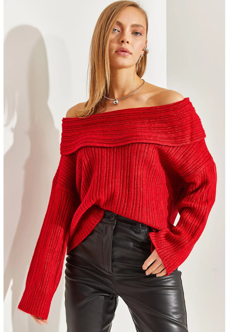 HiCCUP Pulover dama - tricotat reiat de pe umar - rosu - tricot -