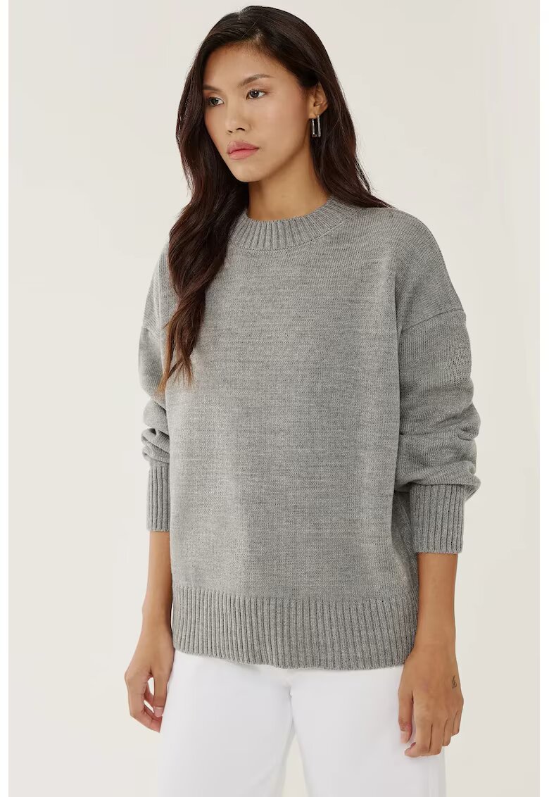 HiCCUP Pulover de dama guler rotund - confortabil - gri - tricot