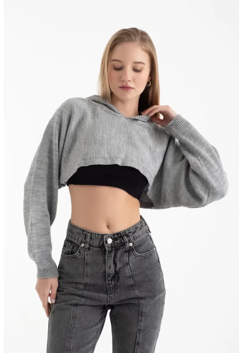 HiCCUP Pulover scurt cu gluga - gri - tricot