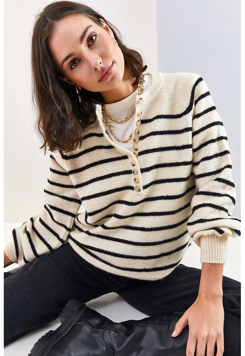HiCCUP Pulover tricotat dungi - alb - tricot -