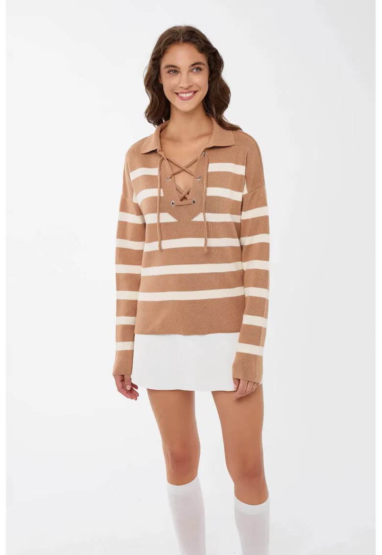 HiCCUP Pulover tricotat lejer dungi - natural - tricot