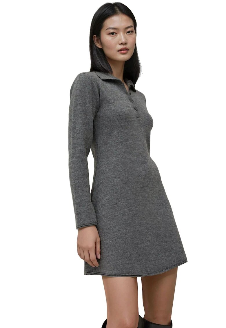 HiCCUP Rochie dama - guler polo - gri - tricot