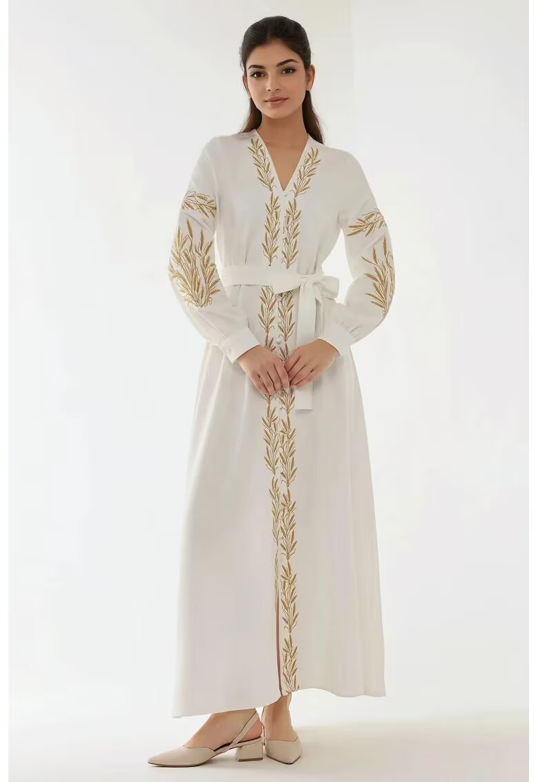 HiCCUP Rochie decolteu in V - broderie - alb - textil