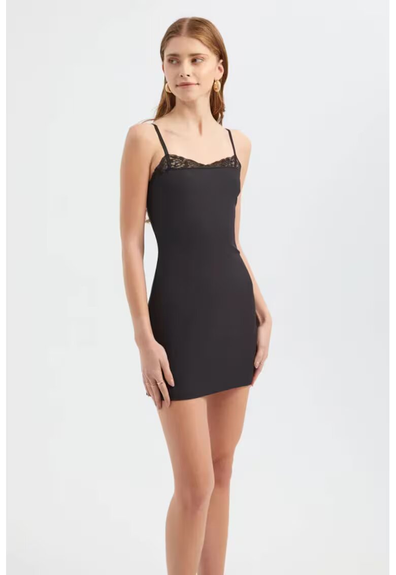 HiCCUP Rochie decolteu inima - bretele spaghete - neagra - textil
