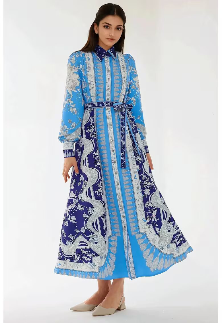 HiCCUP Rochie maneca lunga - albastra - textil