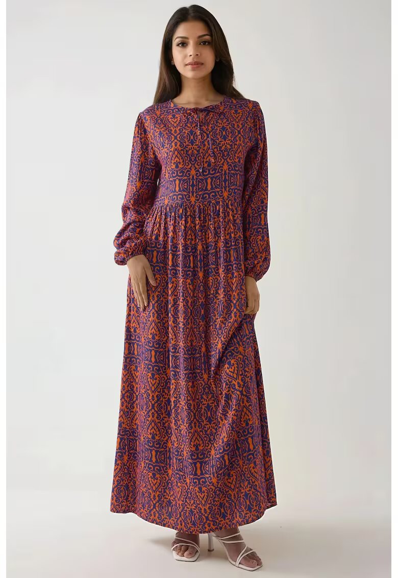 HiCCUP Rochie maxi - A-line - imprimeu delicat - portocalie - textil